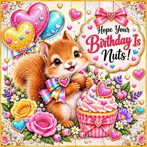 Watercolor Squirrel Hope Your Birthday Is Nuts Illustration