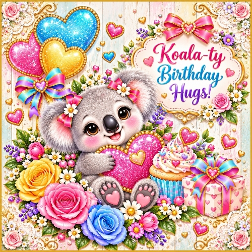 Watercolor Koala Koala-ty Birthday Hugs Illustration