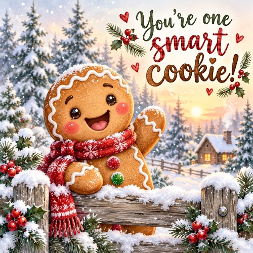 Watercolor Christmas Gingerbread Man Youre One Smart Cookie Illustration