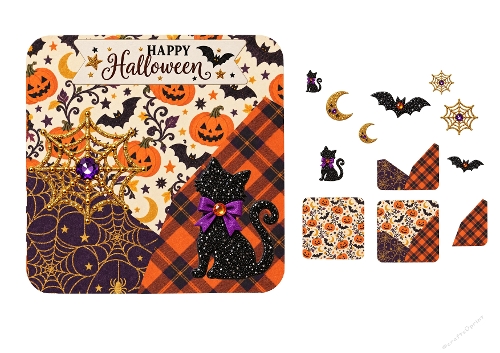 3D Decoupage Card Kit Happy Halloween Black Cat & Spiderweb 2-Page Digital Asset