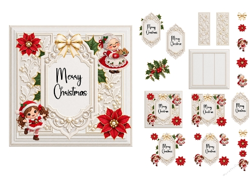3D Decoupage Card Kit Merry Christmas Mrs Claus & Little Elf 2-Page Digital Asset