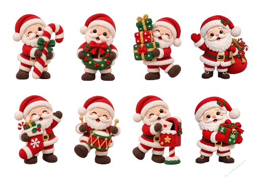Crochet Amigurumi Santa Claus Characters A4 Printable Clipart Sheet
