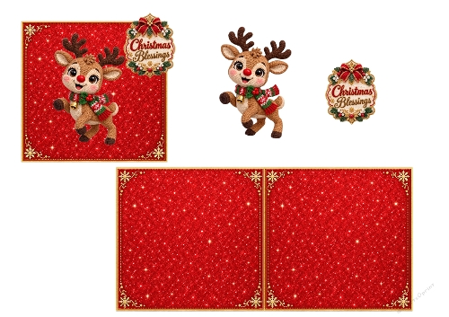 Crochet Reindeer Christmas Blessings 3D Decoupage Card Kit A4 Sheet