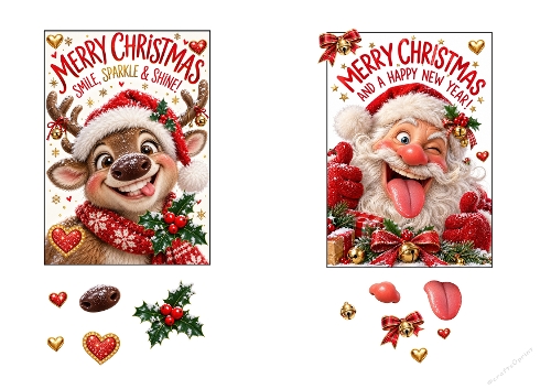 Funny Christmas Reindeer & Santa Claus 3D Decoupage Card Kit A4 Sheet