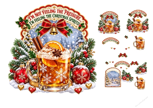 Watercolor Christmas Spirits Warm Drink 3-Page 3D Decoupage Card Kit A4 Sheet