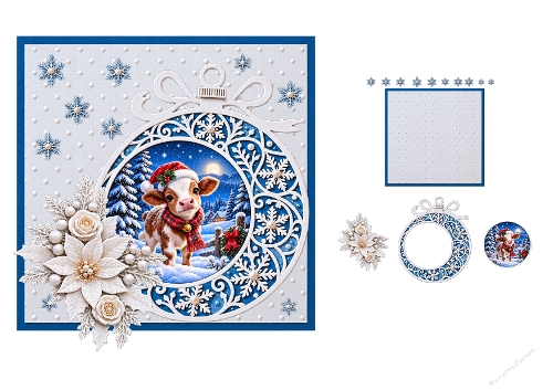 Watercolor Christmas Calf Bauble Ornament 2-Page 3D Decoupage Card Kit A4 Sheet