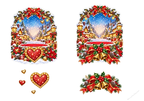 Luxury Christmas Village Card Template – A4 Decoupage & Cardmaking Sheet