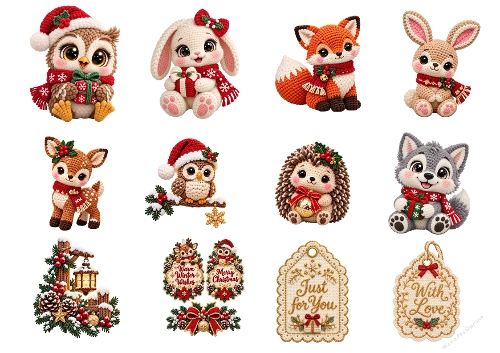 Christmas Crochet Animals Kit – A4 Cardmaking & Craft Embellishments