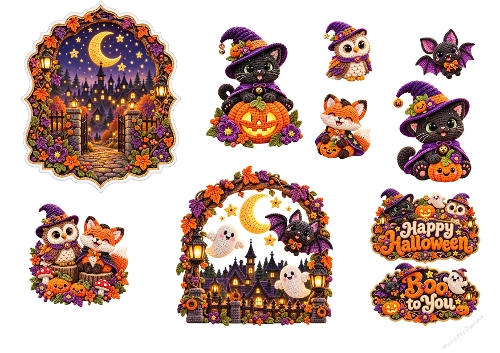 Halloween Crochet Characters Kit – A4 Cardmaking & Craft Embellishments