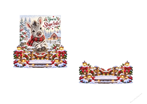 Stripe-tastic Zebra Christmas 3D Card Kit – Winter Scene & Decorative Border