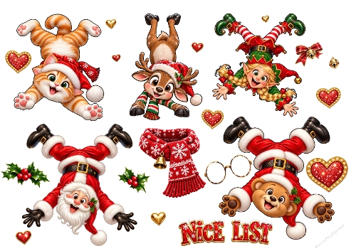 Funny Upside‑Down Christmas Characters Kit – A4 Cardmaking Elements Sheet