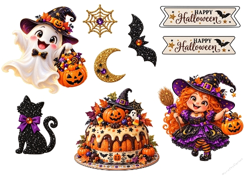 Cute Halloween Characters Kit – A4 Cardmaking & Craft Elements Collection