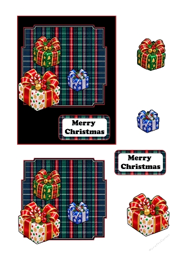 Watercolor Christmas Presents Plaid Tartan Card Insert & Topper Kit A4 JPEG Sheet