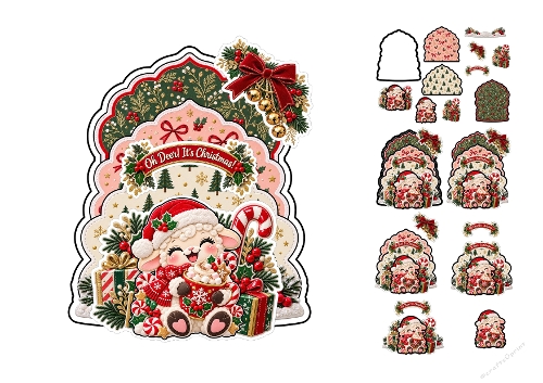 Watercolor Christmas Lamb Hot Cocoa Oh Deer Its Christmas 3D Decoupage Card Kit A4 Sheets