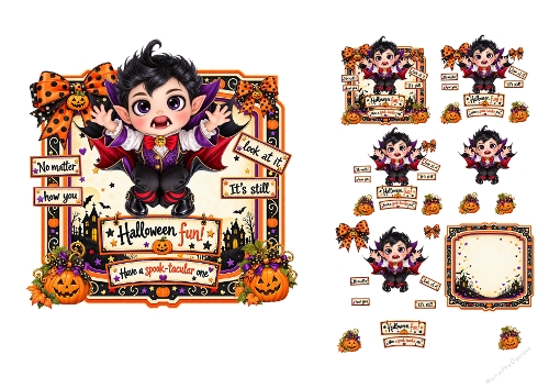 Watercolor Halloween Cute Vampire Upside Down 3D Decoupage Card Kit A4 Sheet