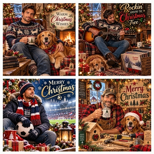 Pack 4 Male Modern Christmas & Golden Retriever Dog Images 1254x1254 JPEG