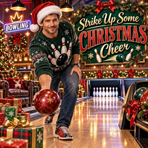Watercolor Christmas Bowling Man Strike Up Some Christmas Cheer Illustration 1254x1254 JPEG