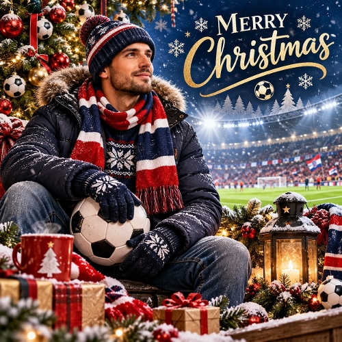 Watercolor Christmas Soccer Football Fan Merry Christmas Illustration 1254x1254 JPEG