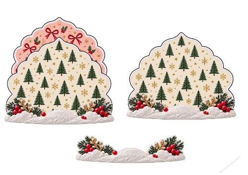 Watercolor Christmas Blank Scalloped Arch Card Template 3D Decoupage Base A4 Sheet