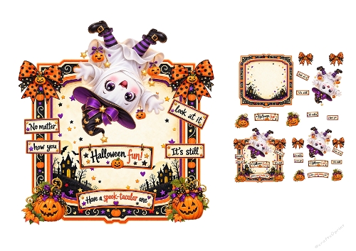 Cute Halloween Upside Down Ghost Spooktacular Fun 3D Decoupage Card Kit A4 Sheet