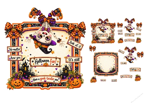 Cute Halloween Upside Down Skeleton Spooktacular Fun 3D Decoupage Card Kit A4 Sheet