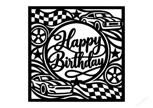 Happy Birthday Muscle Car Racing Papercut Laser Cut Template Cutting File