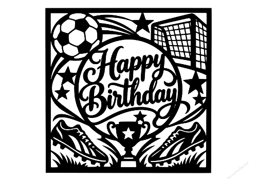 Happy Birthday Soccer Football Papercut Laser Cut Template Cutting File