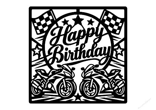 Happy Birthday Motorcycle Superbike Racing Papercut Laser Cut Template Cutting File