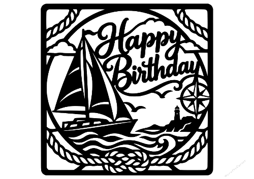 Happy Birthday Sailing Boat Nautical Lighthouse Papercut Laser Cut Template Cutting File