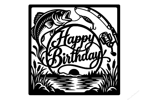 Happy Birthday Trout Fishing Lake Papercut Laser Cut Template Cutting File