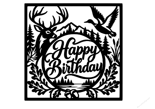 Happy Birthday Deer Stag Flying Duck Hunting Outdoor Papercut Laser Cut Template Cutting File