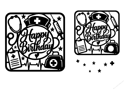 Happy Birthday Doctor Nurse Medical Papercut Laser Cut Template Cutting File