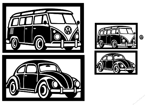 Vintage Camper Van & Beetle Car Papercut Laser Cut Template Cutting File Set