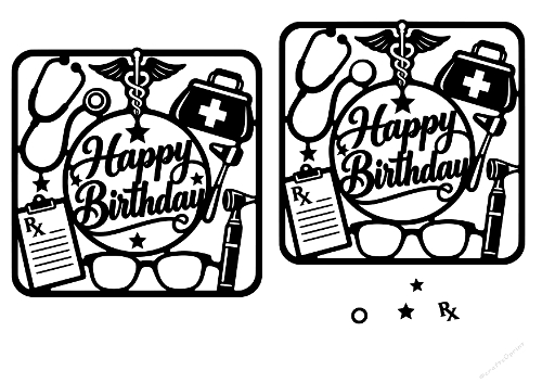 Happy Birthday Doctor Medical Caduceus Prescription Papercut Laser Cut Template Cutting File
