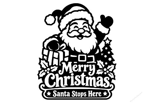 Merry Christmas Santa Claus Waving Gift Tree Papercut Laser Cut Template Cutting File