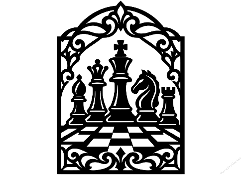 Chess Game King Queen Knight Board Ornamental Papercut Laser Cut Template Cutting File