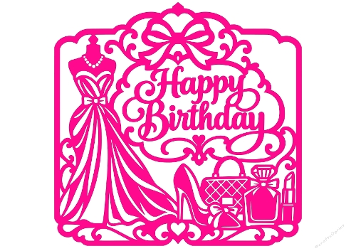 Happy Birthday Fashion Dress Mannequin High Heel Bag Papercut Laser Cut Template Cutting File