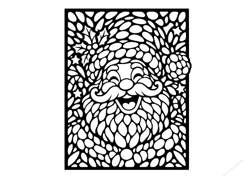 Santa Claus Portrait Mosaic Pebble Papercut Laser Cut Template Cutting File