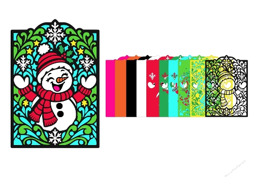 3D Christmas Snowman Layered Papercut Cut File Laser Cutting Template DXF Vector Lightbox Craft Kit