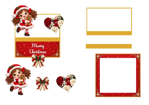Cute Christmas Girl Gingerbread Doll 3D Decoupage Card Kit Red Glitter Printable A4 Sheet