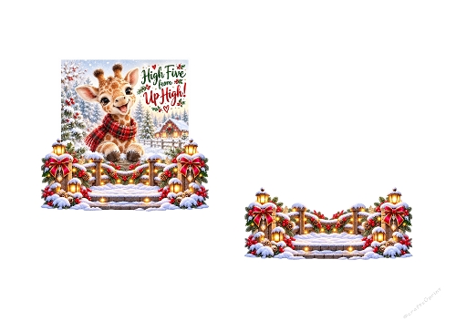 Cute Christmas Giraffe Winter Bridge 3D Decoupage Card Kit Printable A4 Sheet