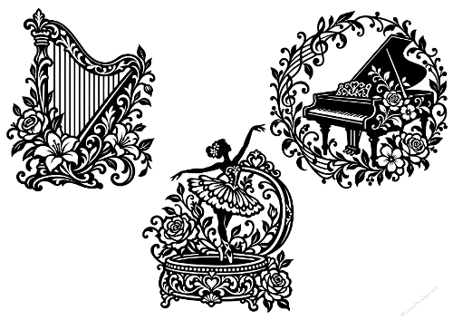 Classical Music Bundle 3 Designs Ballerina Harp Grand Piano Papercut  