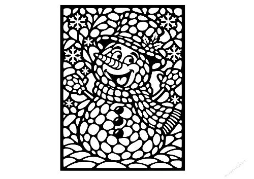 Cute Snowman Stained Glass Style Papercut Cut