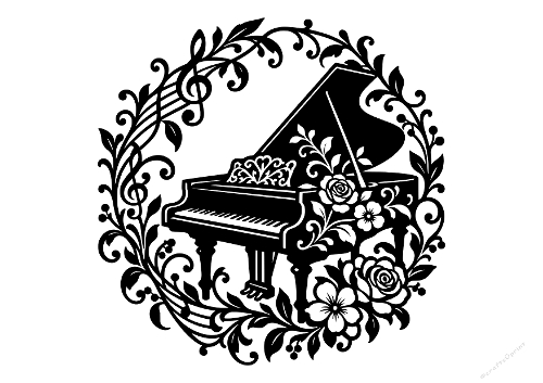 Piano Musical Floral Wreath Papercut Cut