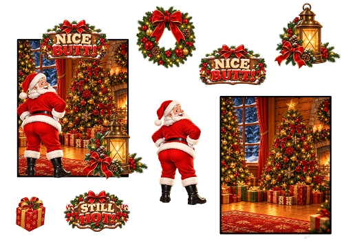 Funny Santa Nice Butt Still Hot 3D Decoupage Card Making Kit Printable A4 Sheet
