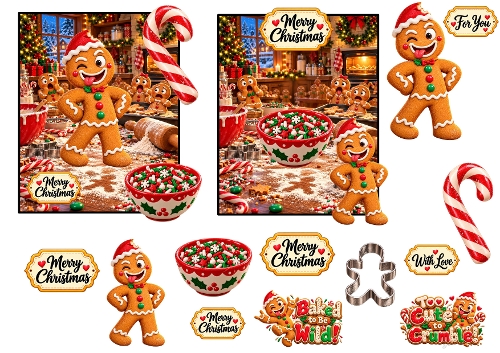 Funny Gingerbread Man 3D Decoupage Card Making Kit Printable A4 Sheet