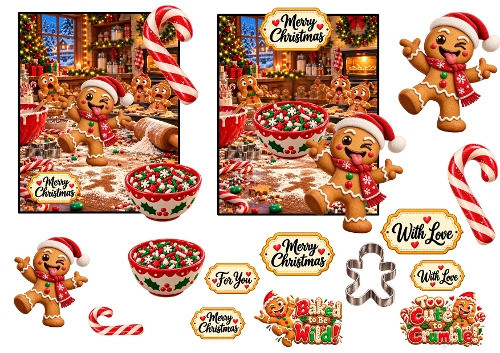 Kit Carte Découpage 3D Bonhomme dÉpice Dingo Cuisine Noël Planche A4 Imprimable JPEG