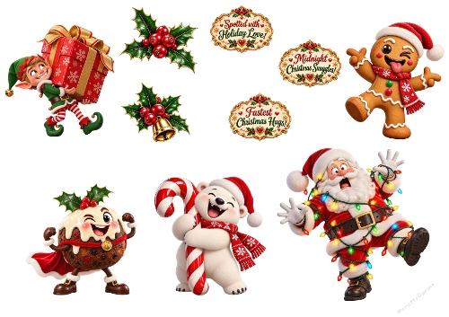 Kit Carte Découpage 3D Personnages Noël Rigolos Lutin Ours Bonhomme dÉpice Planche A4 Imprimable JPEG