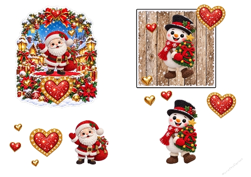 Kit Carte Découpage 3D Père Noël Bonhomme de Neige Crochet Planche A4 Imprimable JPEG