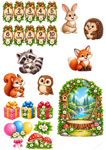 Cute Woodland Animals Happy Birthday Card Making Kit Printable A4 Sheet JPEG